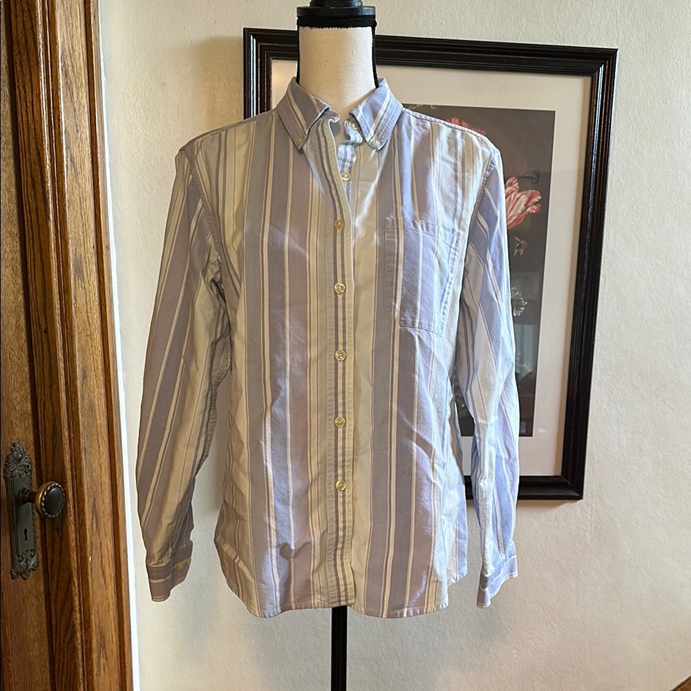 L.L. Bean 100% Cotton Striped Button Down Shirt - Blues